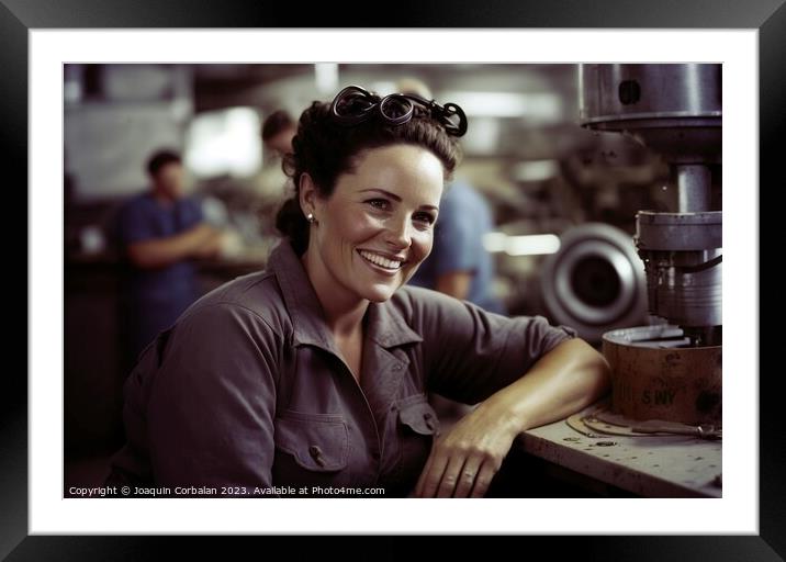 Portrait of a woman at her job, a worker in a mechanical worksho Framed Mounted Print by Joaquin Corbalan