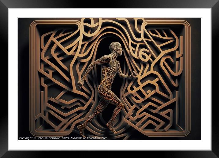 Human man locked in a maze, mental illness concept. Ai generated Framed Mounted Print by Joaquin Corbalan