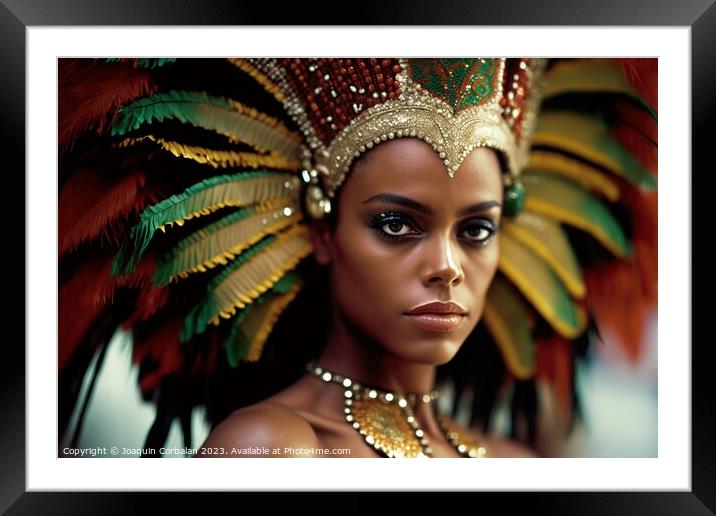 A beautiful black young woman adorned in traditional carnival cl Framed Mounted Print by Joaquin Corbalan