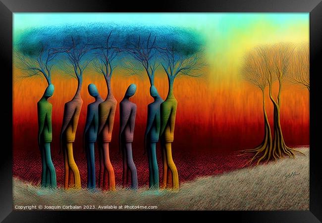 Artistic illustration, interpretation of colored trees with huma Framed Print by Joaquin Corbalan