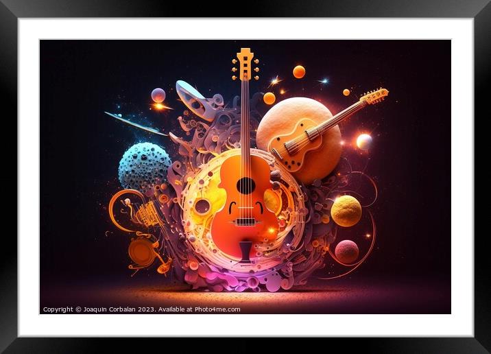 Art design of music instruments like violins, in outer space wit Framed Mounted Print by Joaquin Corbalan
