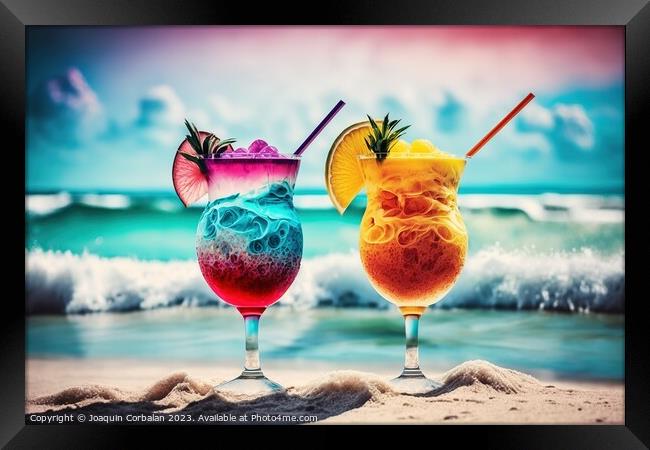Two glasses with refreshing fruity cocktails. Ai generated. Framed Print by Joaquin Corbalan