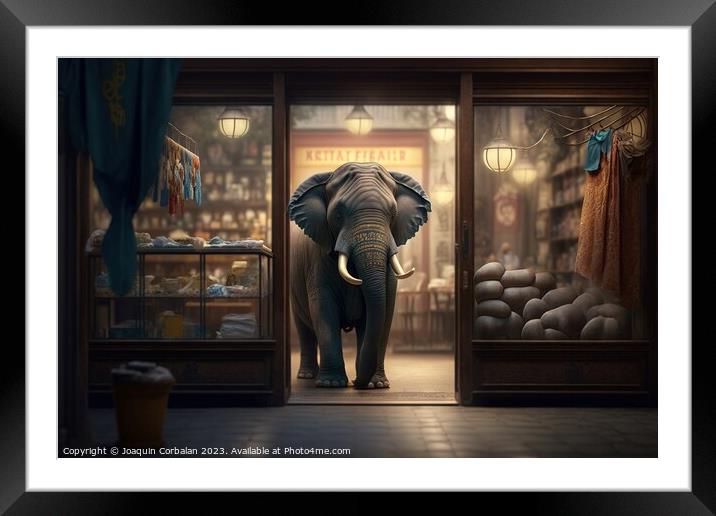 An elephant in a china shop, clumsy and dangerous. Ai generated. Framed Mounted Print by Joaquin Corbalan