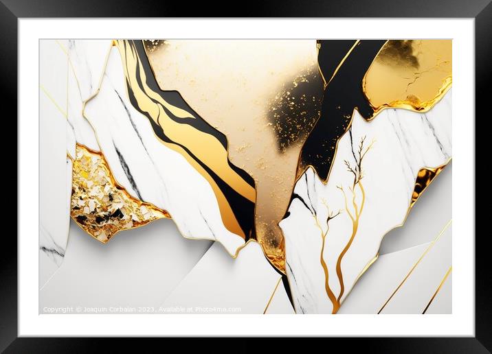 Design of a texture with golden veins in a beautiful luxury whit Framed Mounted Print by Joaquin Corbalan
