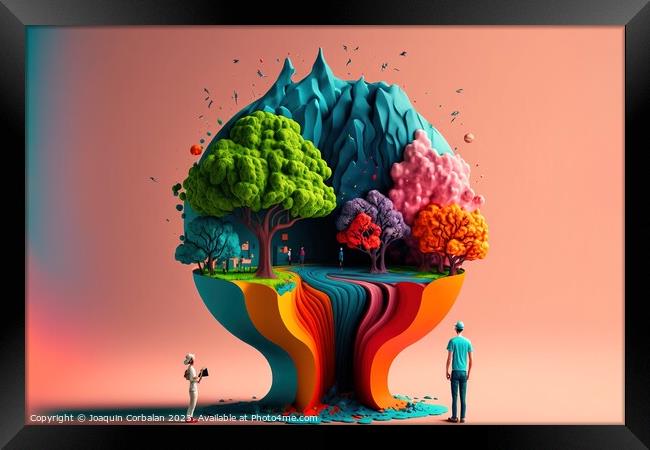 Surreal composition of colored trees in a world alien to humans. Framed Print by Joaquin Corbalan