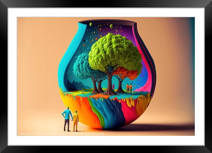 Colorful imaginary abstract worlds, sustainability concept on a  Framed Mounted Print by Joaquin Corbalan