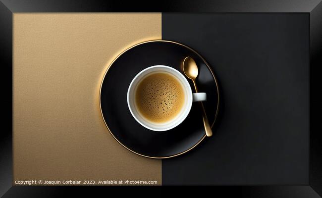 An elegant background with a cup of coffee in the center, viewed Framed Print by Joaquin Corbalan