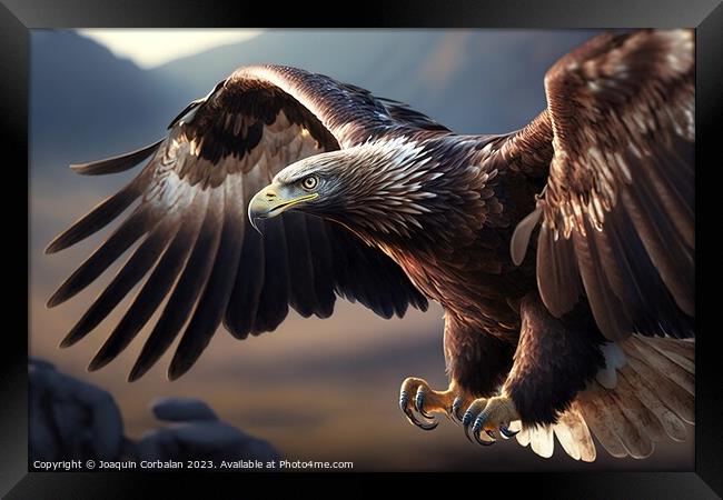 An eagle flies beautifully, close-up of the head.  Framed Print by Joaquin Corbalan