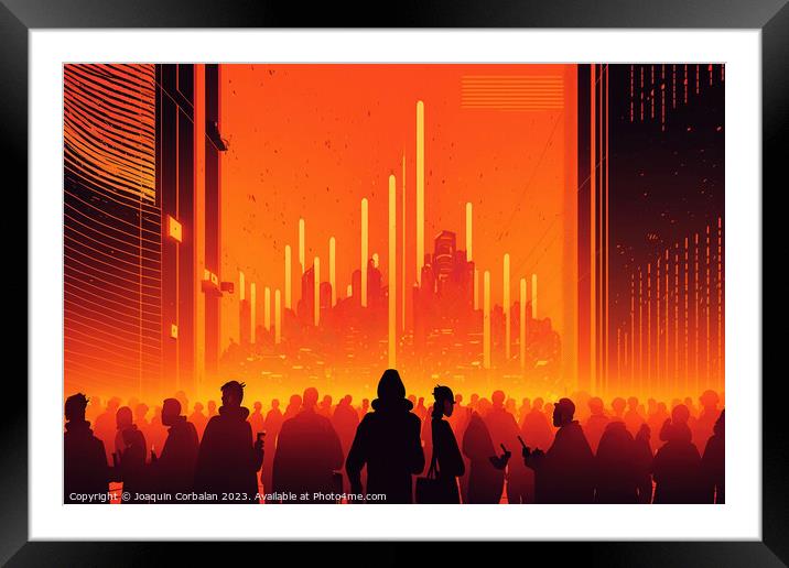 Futuristic illustration, book cover, of group of p Framed Mounted Print by Joaquin Corbalan