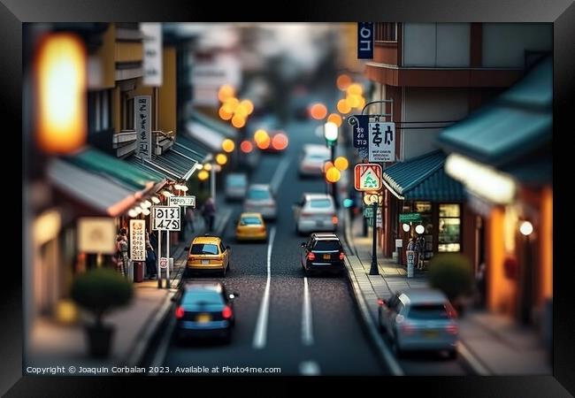 A tilt shift of the streets of a Japanese city. Ai Framed Print by Joaquin Corbalan