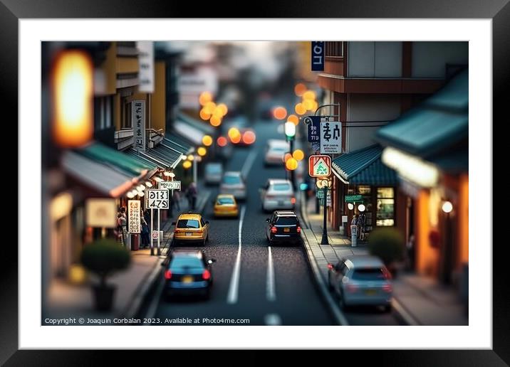 A tilt shift of the streets of a Japanese city. Ai Framed Mounted Print by Joaquin Corbalan