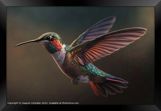 beautiful hummingbird flying in suspense. Ai generated. Framed Print by Joaquin Corbalan