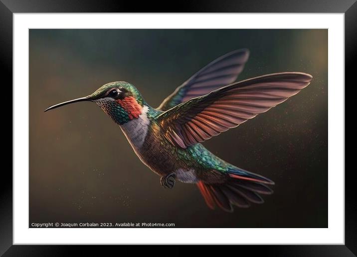 beautiful hummingbird flying in suspense. Ai generated. Framed Mounted Print by Joaquin Corbalan