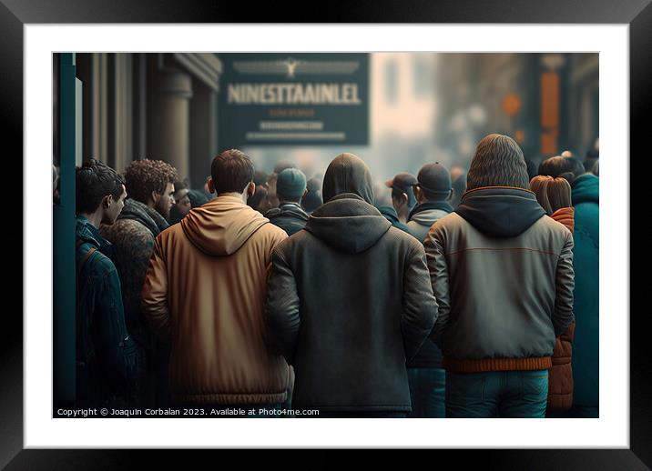 Line of people waiting their turn to receive help, poor marginal Framed Mounted Print by Joaquin Corbalan