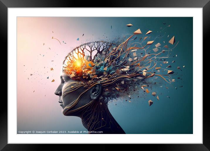 Colorful illustration of a human intelligence, mind of a woman f Framed Mounted Print by Joaquin Corbalan