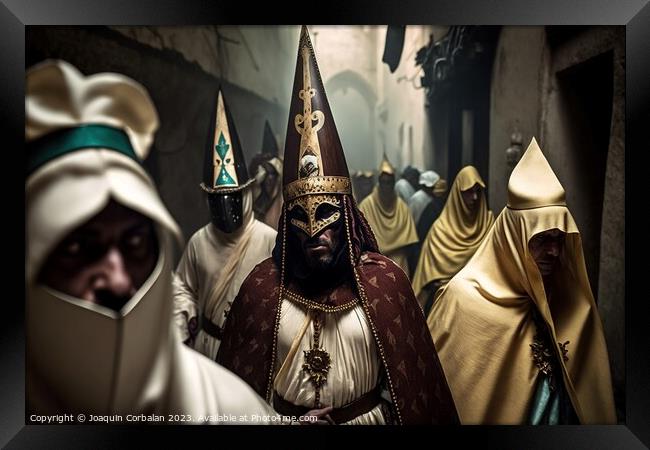 Different costumes of people in procession dressed as traditiona Framed Print by Joaquin Corbalan