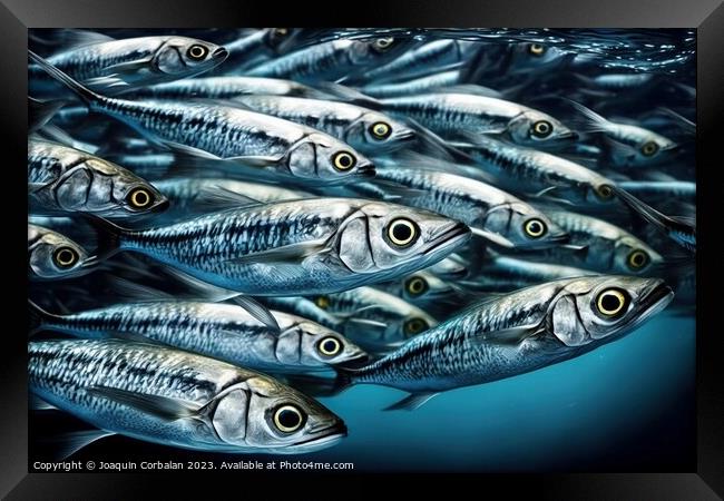 School of sardines under the sea. Ai generated. Framed Print by Joaquin Corbalan