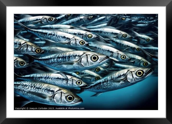 School of sardines under the sea. Ai generated. Framed Mounted Print by Joaquin Corbalan