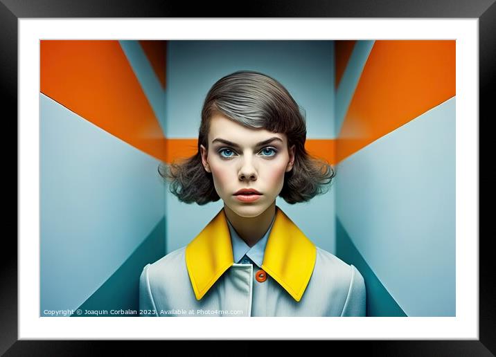 Beautiful woman framed in a modern and colorful promotional desi Framed Mounted Print by Joaquin Corbalan