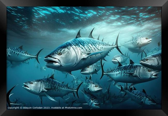 School of large tunas in the sea. Ai generated. Framed Print by Joaquin Corbalan