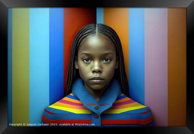 Portrait of young black woman against a background of a bright m Framed Print by Joaquin Corbalan