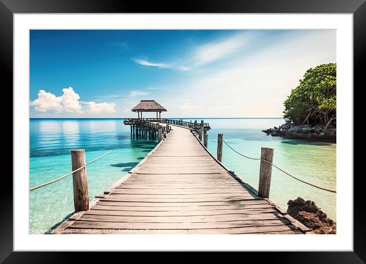 Paradisiacal view of a pier on an island in the pa Framed Mounted Print by Joaquin Corbalan