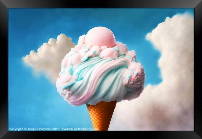 A soft and fluffy cottony cream ice cream in the clouds. Ai gene Framed Print by Joaquin Corbalan