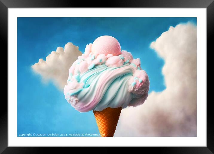 A soft and fluffy cottony cream ice cream in the clouds. Ai gene Framed Mounted Print by Joaquin Corbalan