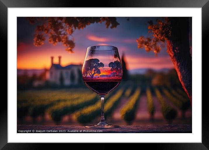 Relaxing moment with a glass of rosé wine at sunset in a Europe Framed Mounted Print by Joaquin Corbalan