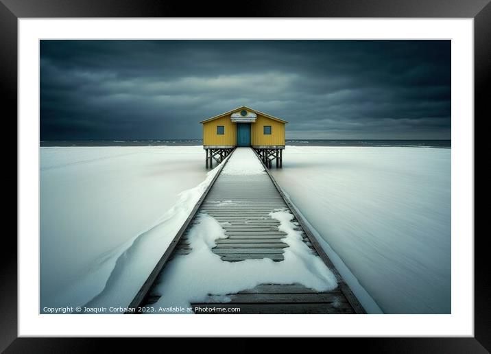 Climate change causes snowfall at sea level, winter cold at sea. Framed Mounted Print by Joaquin Corbalan