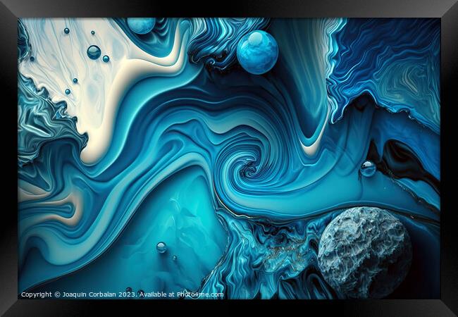 Beautiful artistic abstract creation of soothing blue wavy tones Framed Print by Joaquin Corbalan