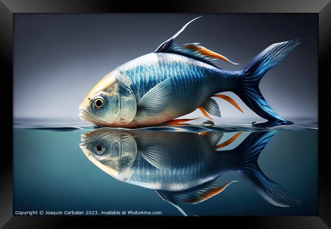 surreal image of a fish in and out of water, studio. Ai generate Framed Print by Joaquin Corbalan