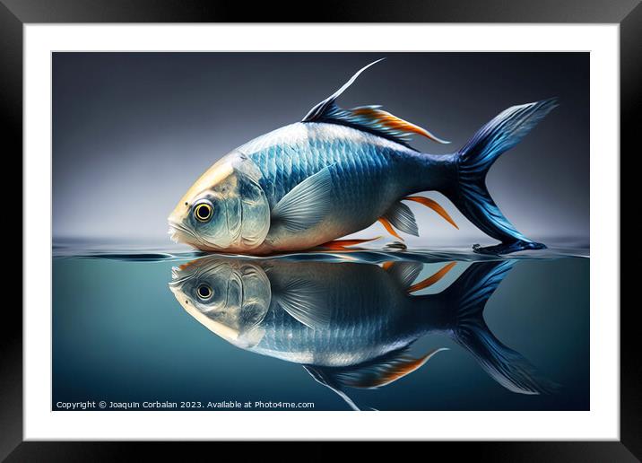 surreal image of a fish in and out of water, studio. Ai generate Framed Mounted Print by Joaquin Corbalan