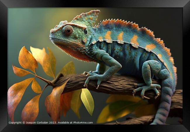Wild chameleon in a forest. Ai generated. Framed Print by Joaquin Corbalan