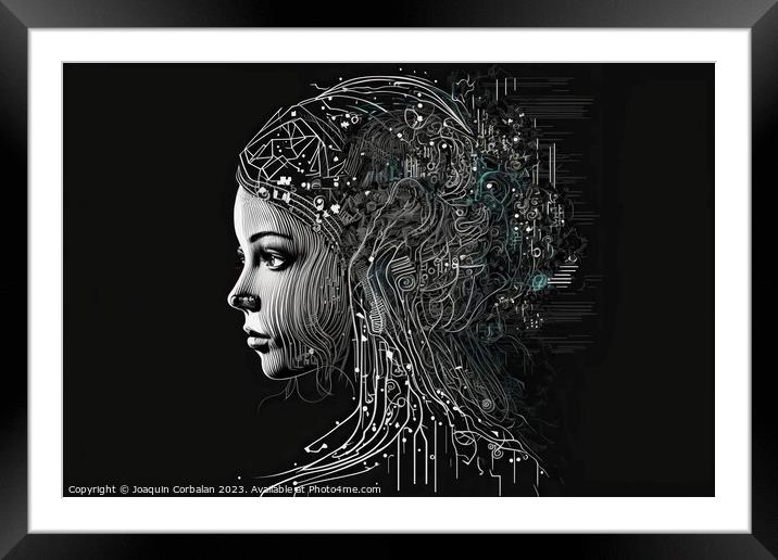 Concept illustration of humans assisted by artificial intelligen Framed Mounted Print by Joaquin Corbalan