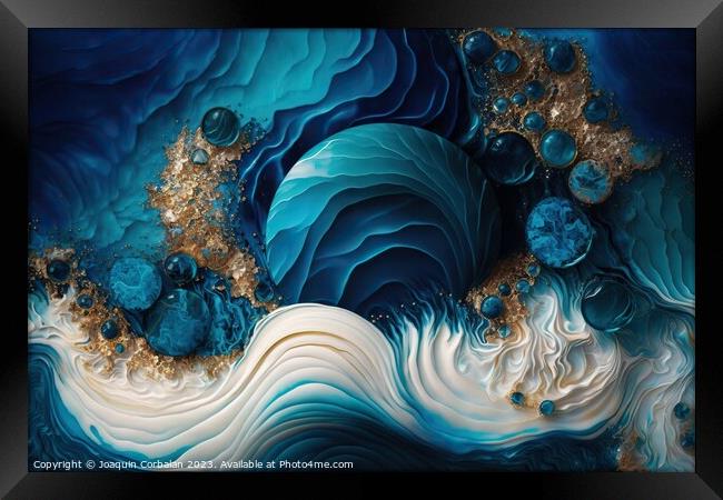 Artistic drawing of an abstract sea with metaphorical blue waves Framed Print by Joaquin Corbalan