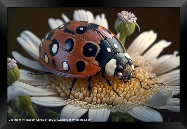 Macro of a ladybug on a flower. Ai generated. Framed Print by Joaquin Corbalan