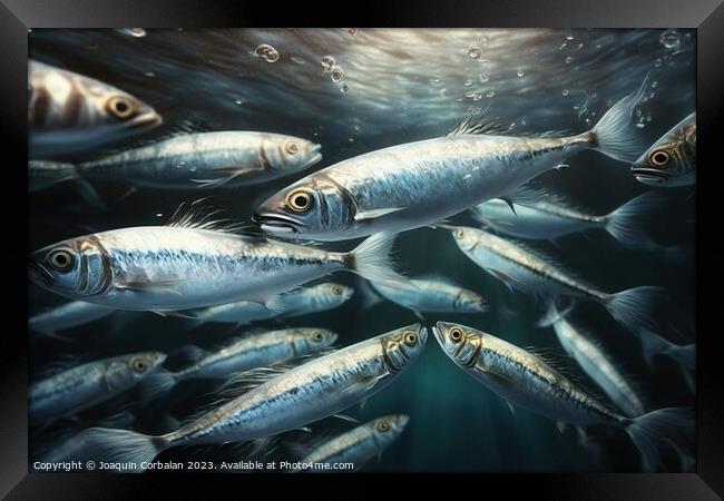 School of sardines in the ocean. Ai generated. Framed Print by Joaquin Corbalan