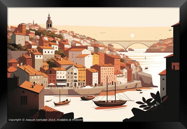 Porto, portugal, Tourist postcard of landscape topics, simple fl Framed Print by Joaquin Corbalan