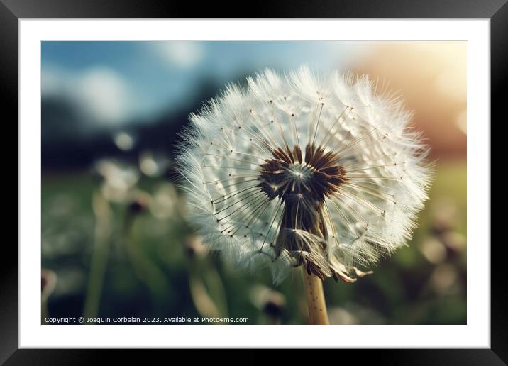 A field with a beautiful dandelion. Ai generated. Framed Mounted Print by Joaquin Corbalan