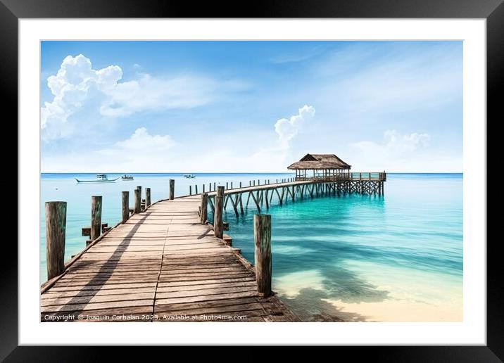 Paradisiacal view of a pier on an island in the pacific tropics. Framed Mounted Print by Joaquin Corbalan