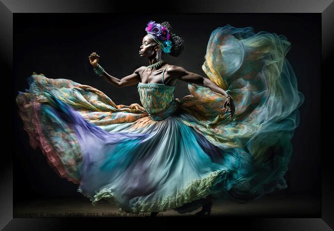 Woman dancer dances artistically with modern grace, isolated bla Framed Print by Joaquin Corbalan
