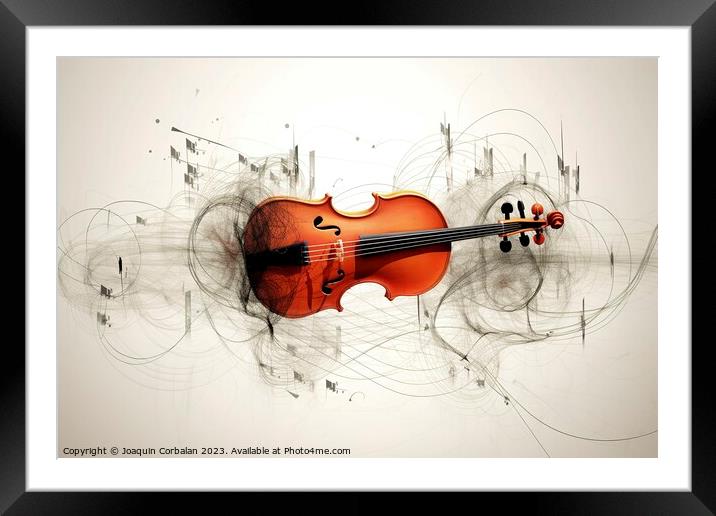 An artistic illustration of a violin surrounded by inspiring abs Framed Mounted Print by Joaquin Corbalan