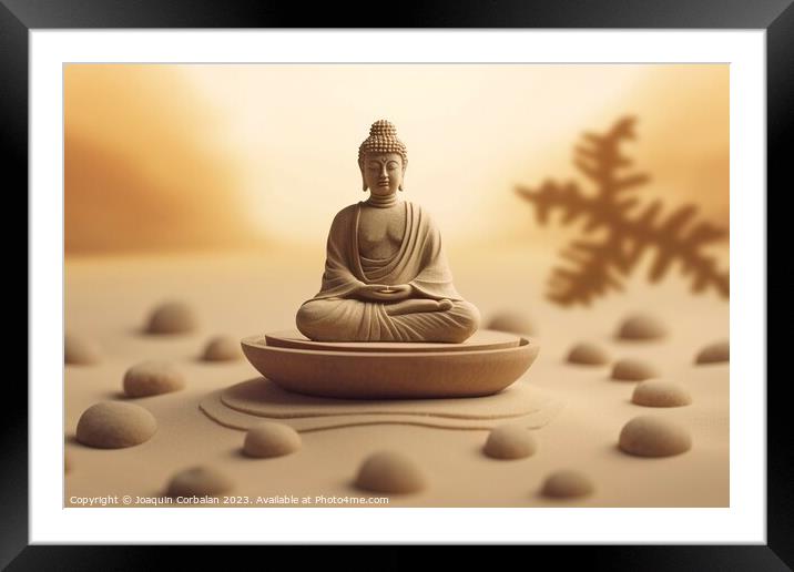 Zen scene, with relaxing stacked stones. Ai generated. Framed Mounted Print by Joaquin Corbalan