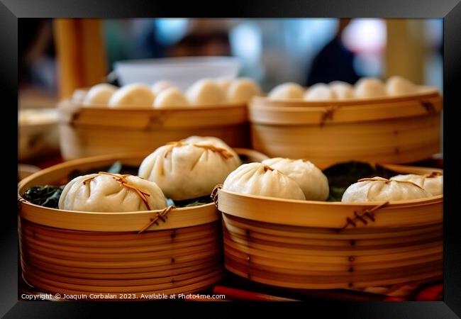 Delicious round boxes with traditional Dim Sum filled with tasty Framed Print by Joaquin Corbalan
