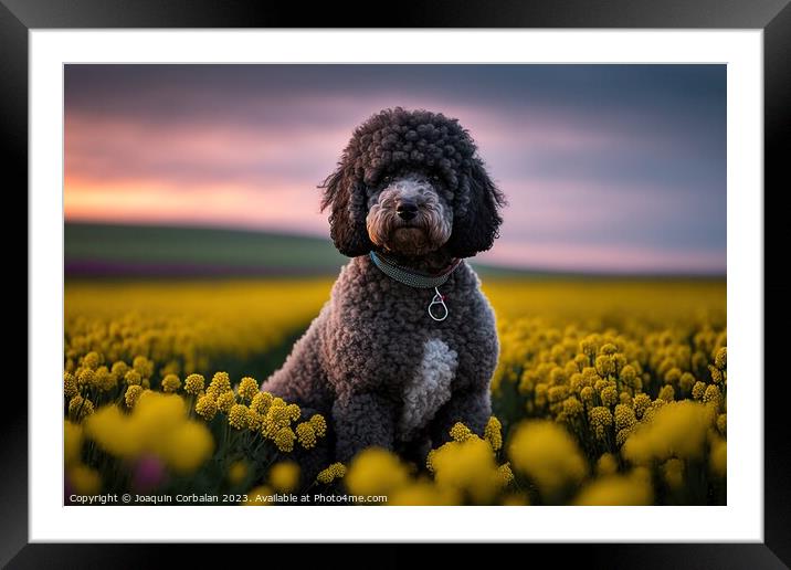 purebred poodle canine patiently awaits its next a Framed Mounted Print by Joaquin Corbalan