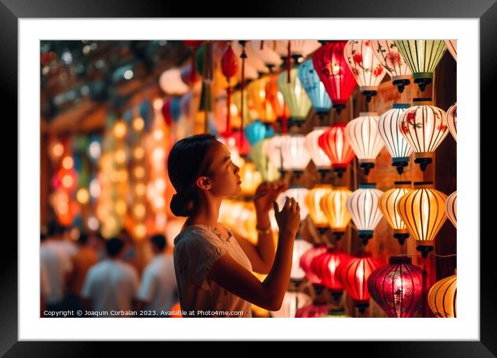 A Vietnamese woman carefully selects and orders beautifully lit  Framed Mounted Print by Joaquin Corbalan