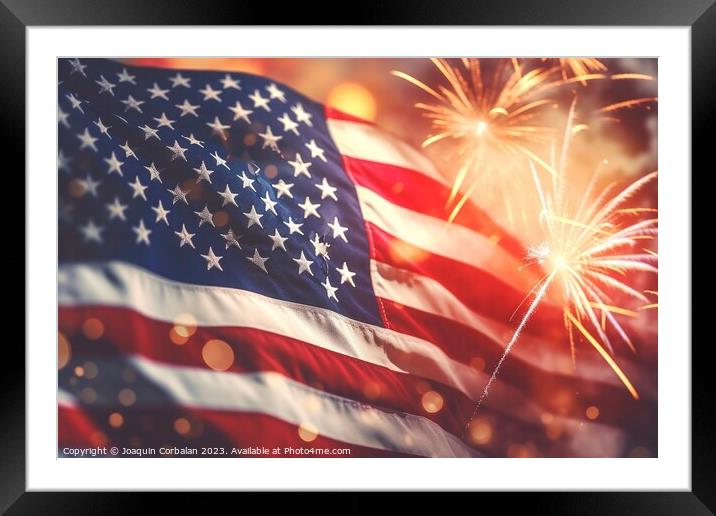 Celebration with patriotic american flag background. Ai generate Framed Mounted Print by Joaquin Corbalan