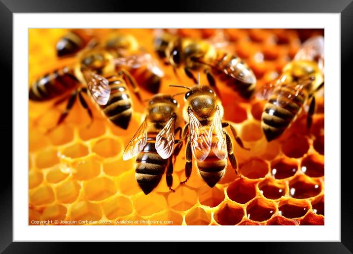 The intense heat of summer harms the bees, melting the wax and h Framed Mounted Print by Joaquin Corbalan