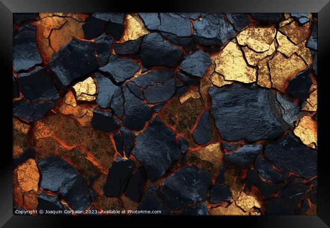 Cracked floor background with golden veins. Ai generated. Framed Print by Joaquin Corbalan